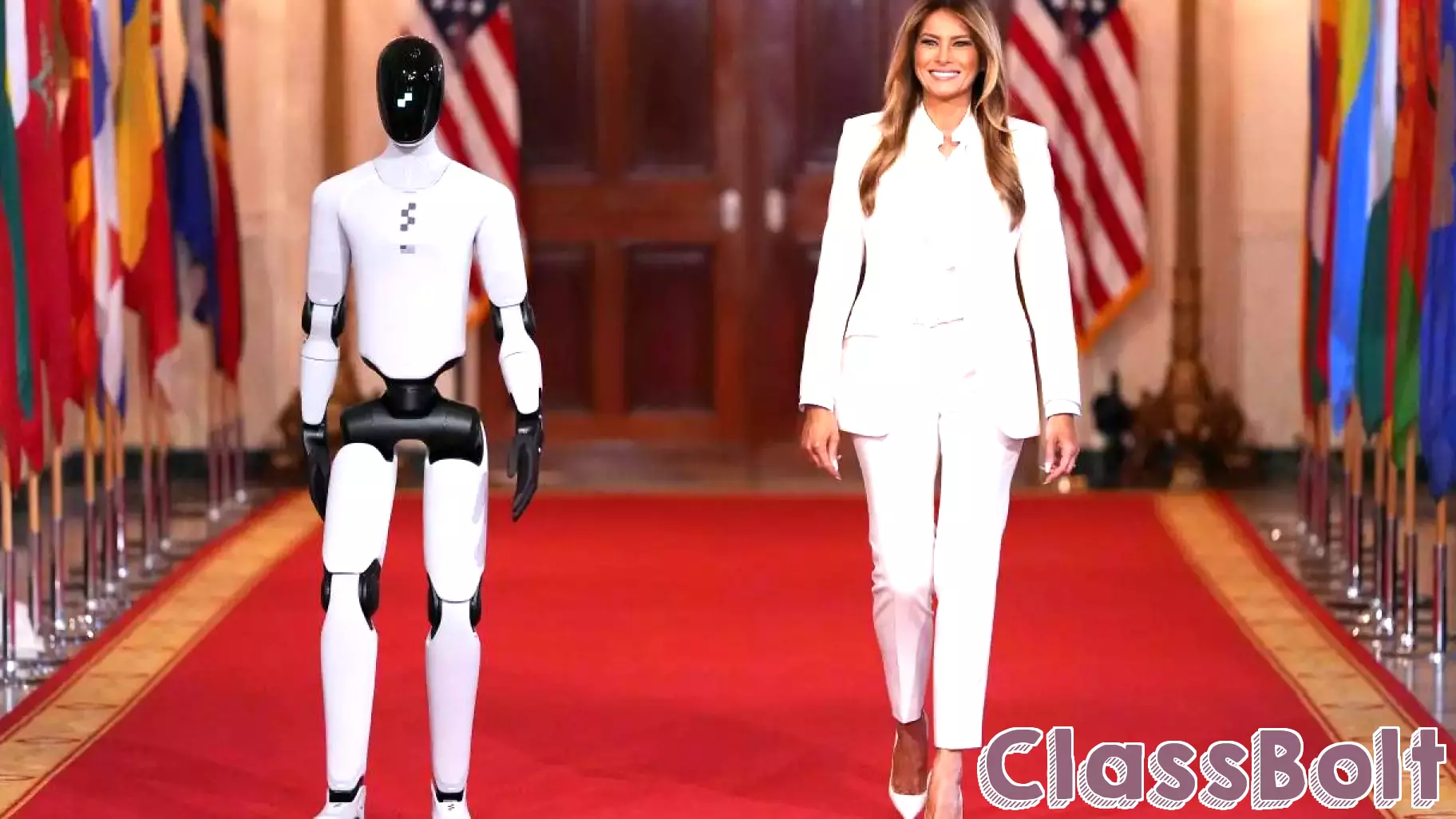 Melania Trump shares the spotlight with a robot at an education and technology event